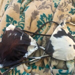 Cow Print Triangle Bikini Top - Black and White